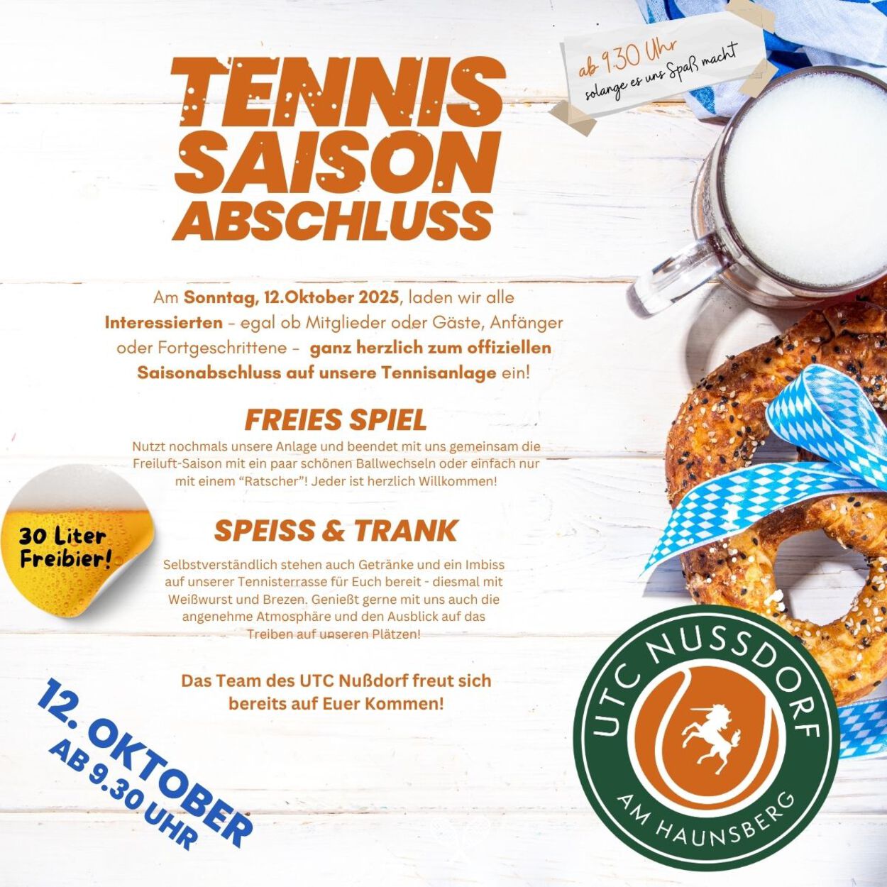 Saisonabschluss mit kleinem Oktoberfest und Freibier vom Fass